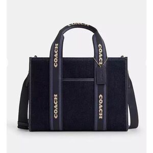 Coach Navy Blue Denim Logo Tote with Cream Accents
